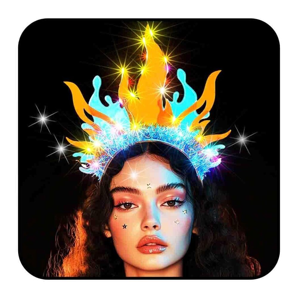 1942 Light Up Fire Headband Crown Glowing Flame Hair Accessories